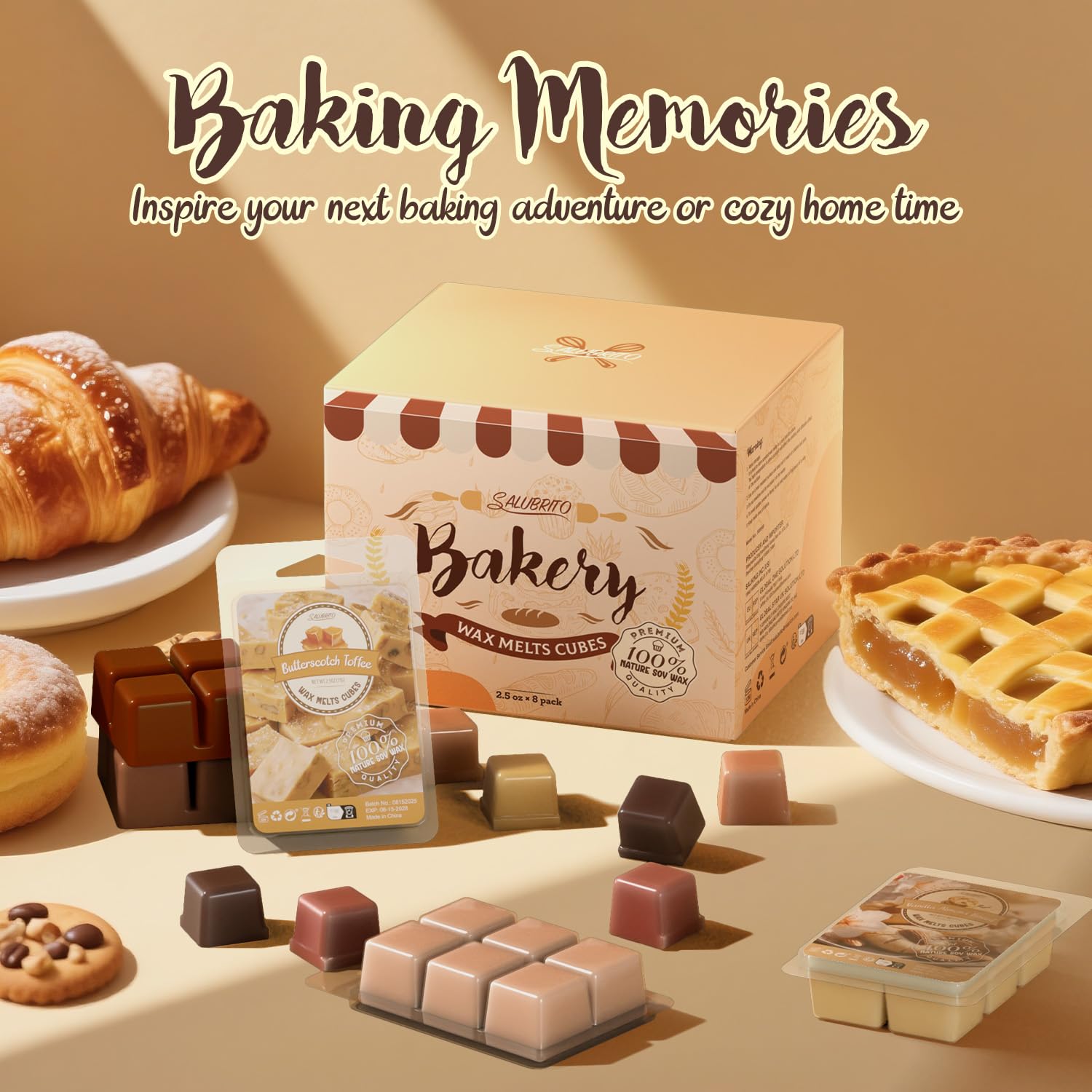 Salubrito Bakerei wosk zapachowy do lampy zapachowej, naturalny wosk zapachowy, wosk sojowy, do podgrzewaczy świec, przypraw do dyni, cynamonu, wanilii, kokosa i innych, 8 zapachów