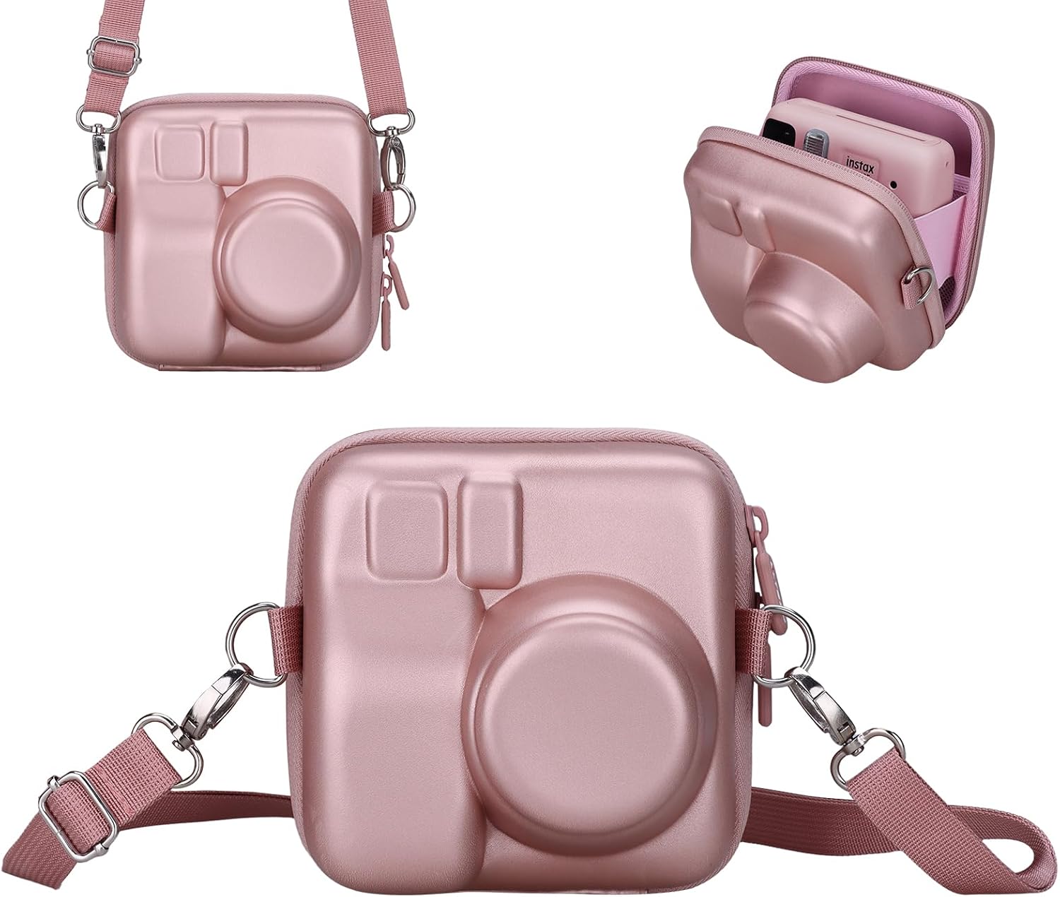 LTGEM Instax Mini 12 Case Compatible with Fujifilm Instax Mini 12/11/10/9 Instant Film Camera, Hard Carrying Travel Camera Bag with Shoulder Strap(Rose Gold)