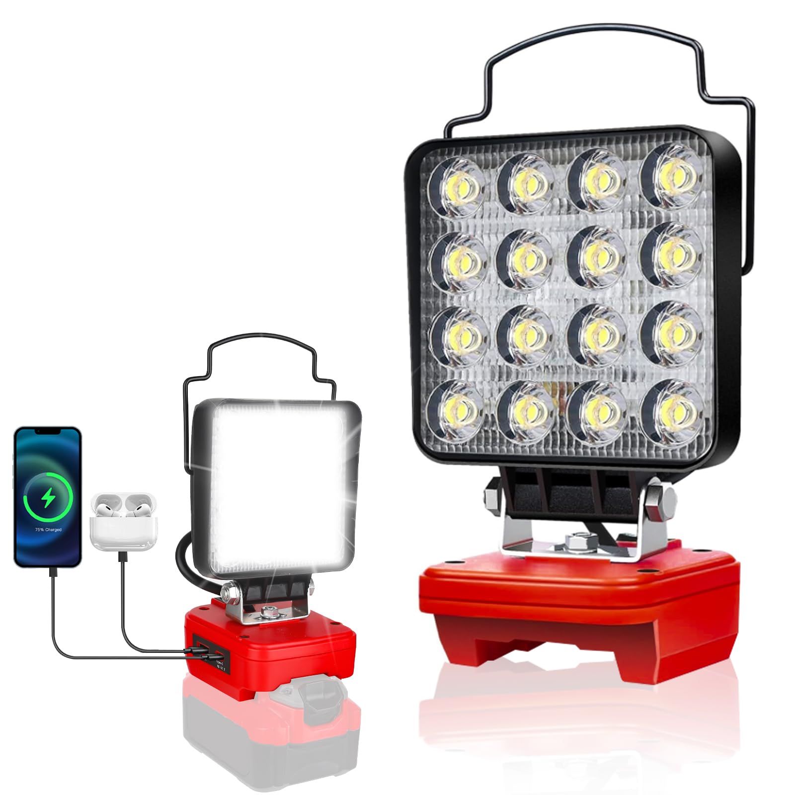 Cordless LED Flashlight for Craftsman V20 Battery, 48W LED Work Light with USB-A&Type C Ports for Jobsite, Car Repairing, Camping, Emergency