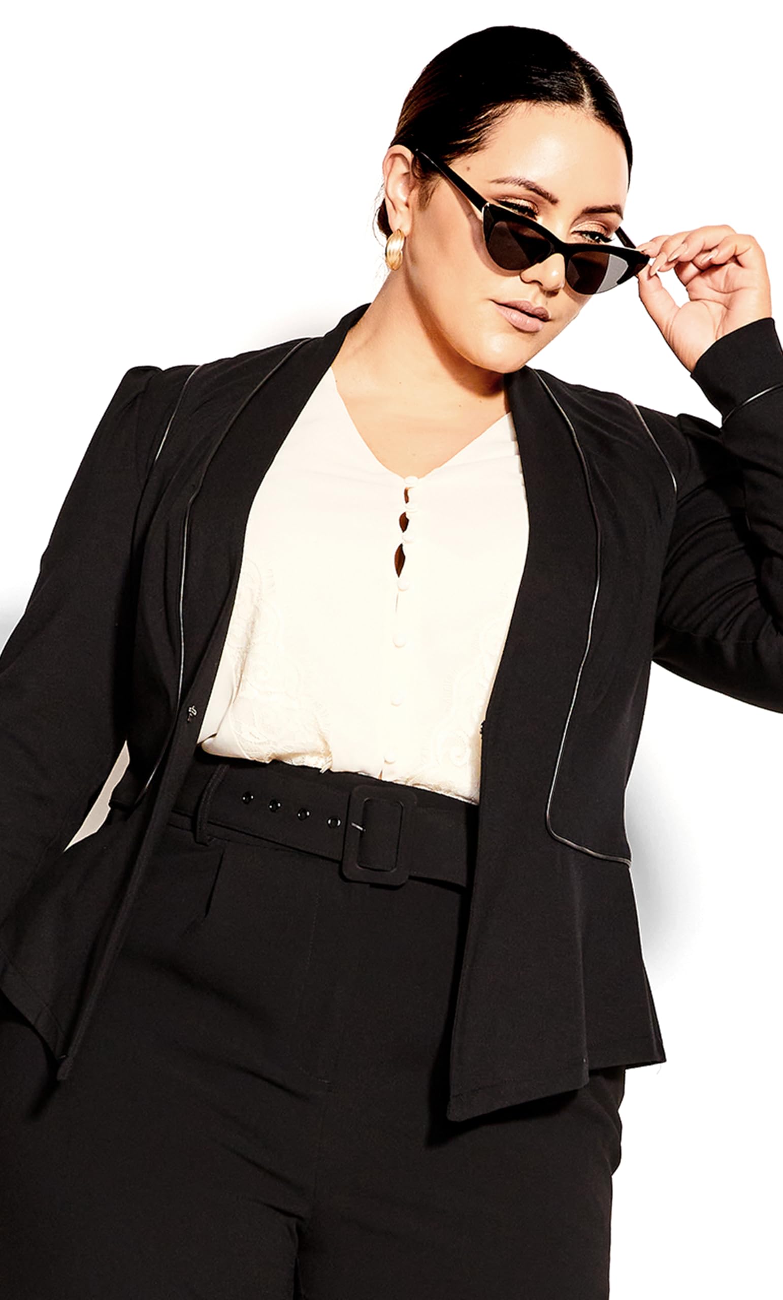 City Chic Women's Black Apparel Plus Size Jkt Piping Praise, 26 Plus