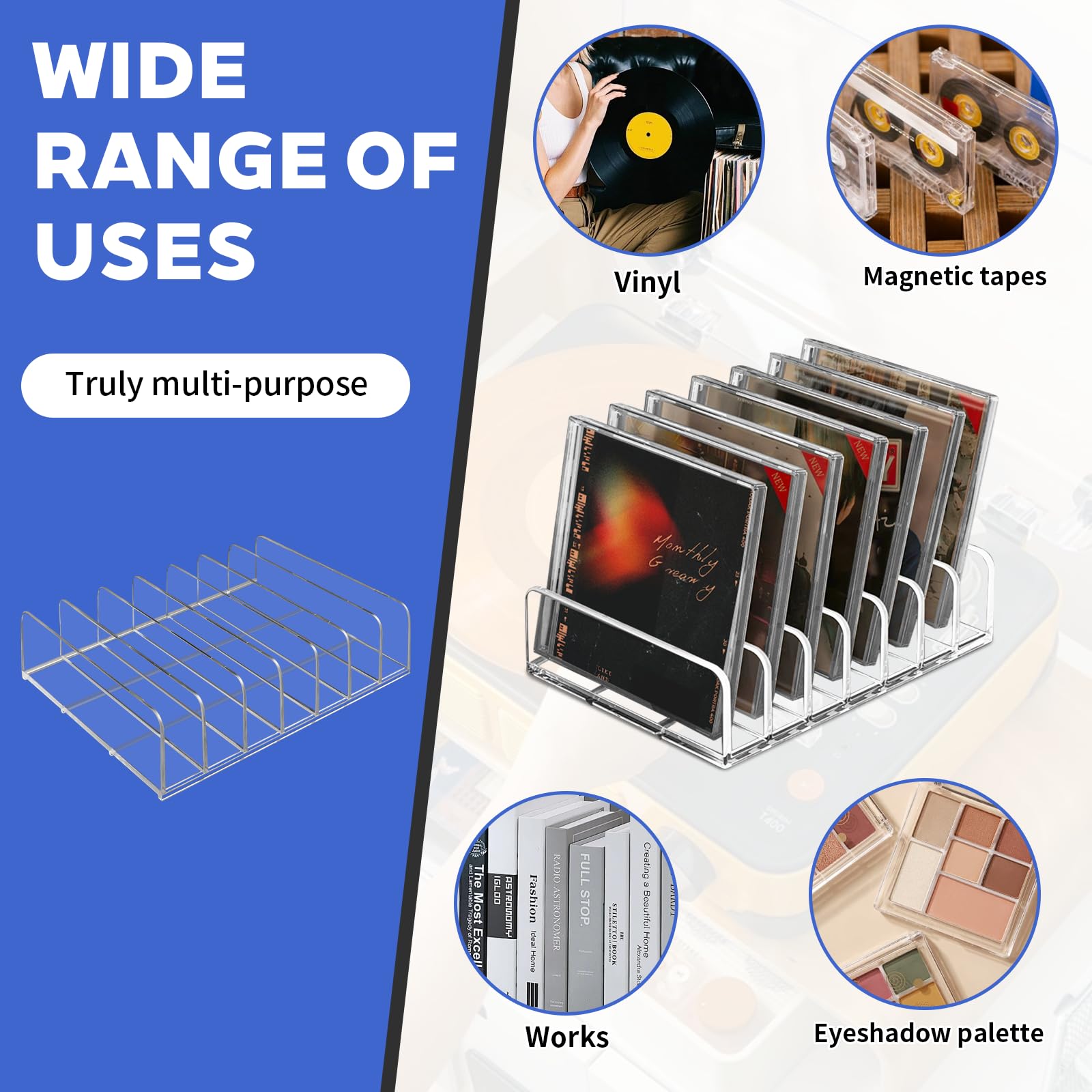 Porta CD Tavolo, Supporto CD in Acrilico Trasparente, Organizzazione per CD e Dvd con 7 Scomparti, Porta Vinili -Può contenere fino a 7-14 Custodie Standard(17x12.5x4cm)