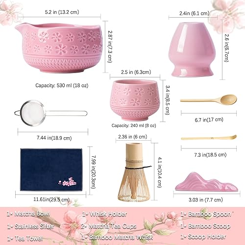 Miniatura 3 de Juego de batidor de matcha, juego de 10 piezas de matcha que incluye cuenco matcha, 2 tazas, batidor y soporte de matcha, cuchara y cuchara de