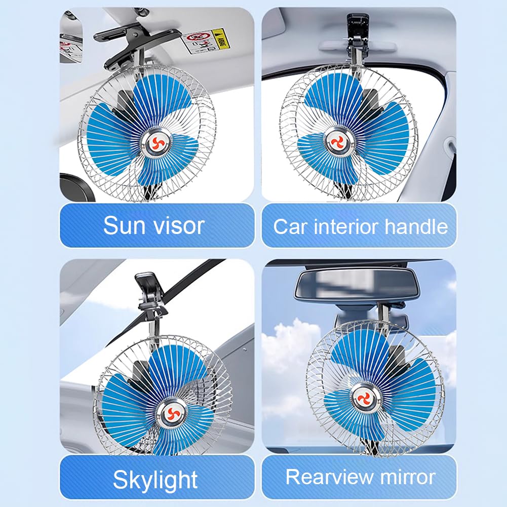 Starnearby Ventilateur de Voiture 6 Pouces 12V/24V, Mini Ventilateur de Refroidissement Voiture à Pince, 2 Vitesses Réglable, Ventilateur de Voiture Allume Cigare pour Camion, SUV, RV