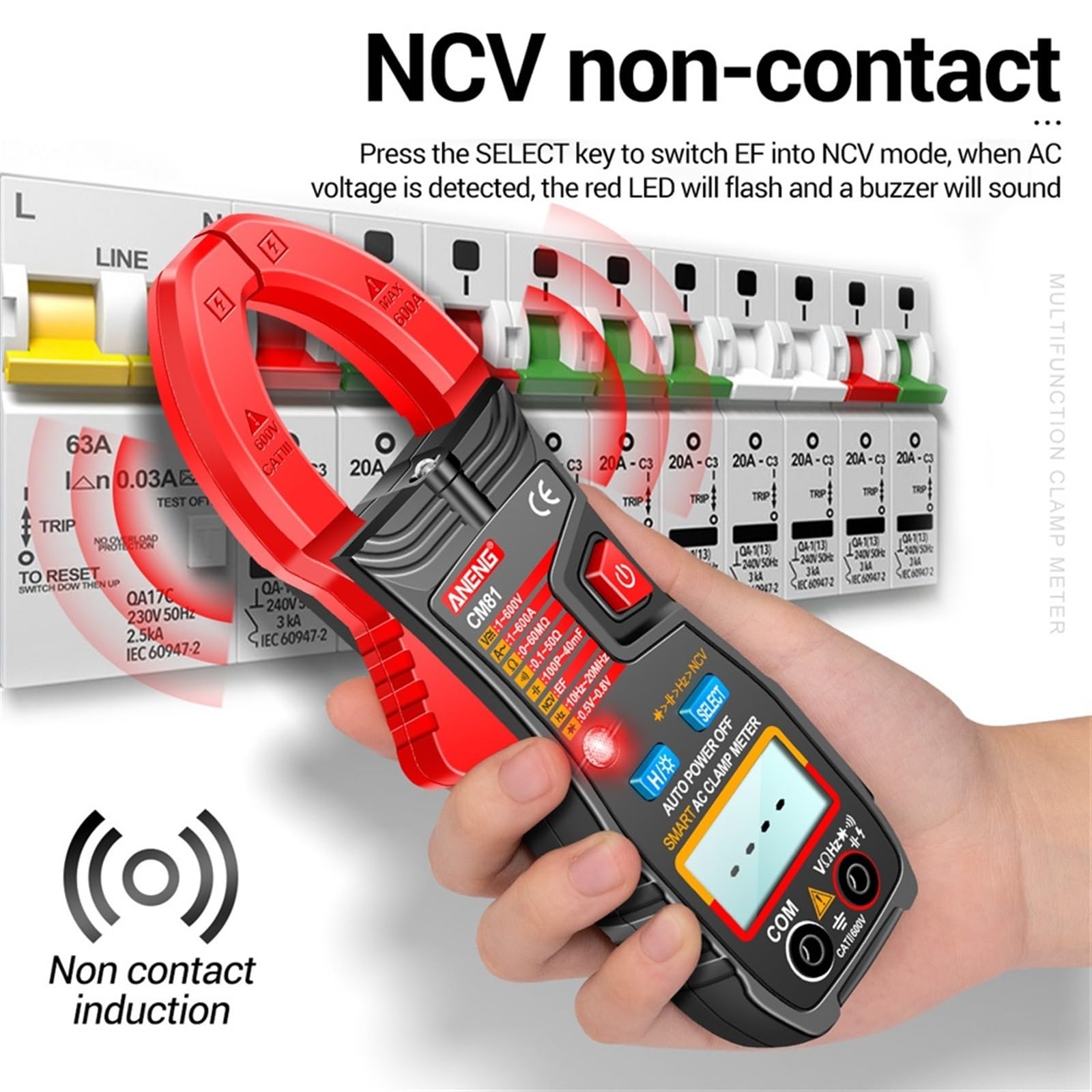 Pince ampèremétrique numérique CM80/CM81, multimètre de courant alternatif, ampèremètre, testeur de tension, Hz, NCV, Ohm, test professionnel(CM81 Red with box)