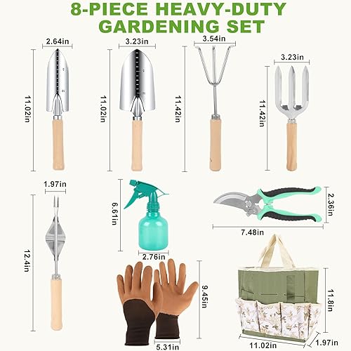 Miniatura 5 de Juego de herramientas de jardinería de 9 piezas resistentes a prueba de óxido con bolsa de almacenamiento y guantes de goma antideslizantes, regalos