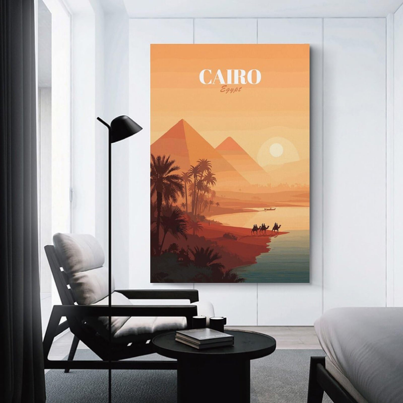 Junmoney Cairo Egypt Pyramids Desert Landscape Canvas Wall Art, 20x30inch(50x75cm), for Living Room, Bedroom Or Home Office, A Wall Art Gift for Fresh Interiors