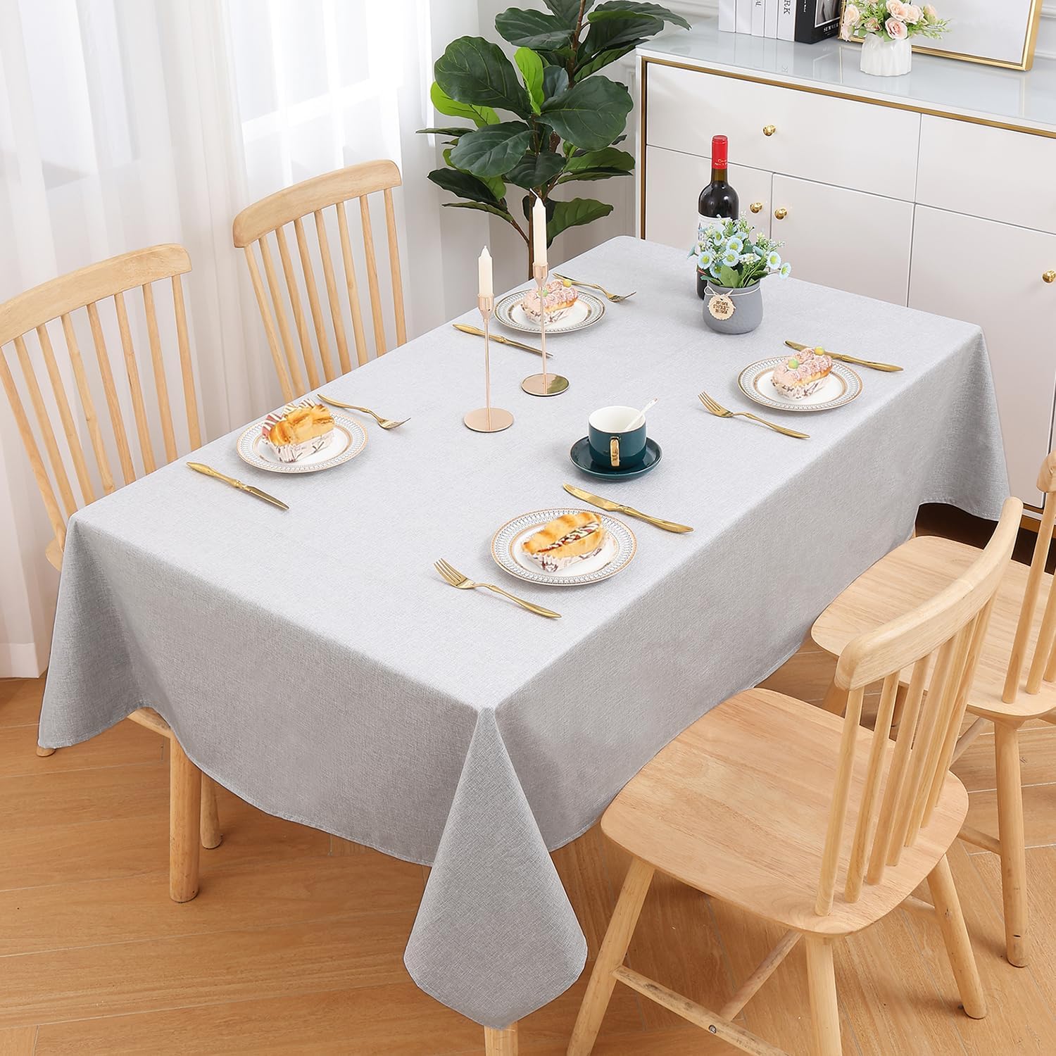 smiry Rectangular Table Cloth Wipe Clean 140x100 cm, Wipeable Water Resistant Linen Tablecloth - Image 2