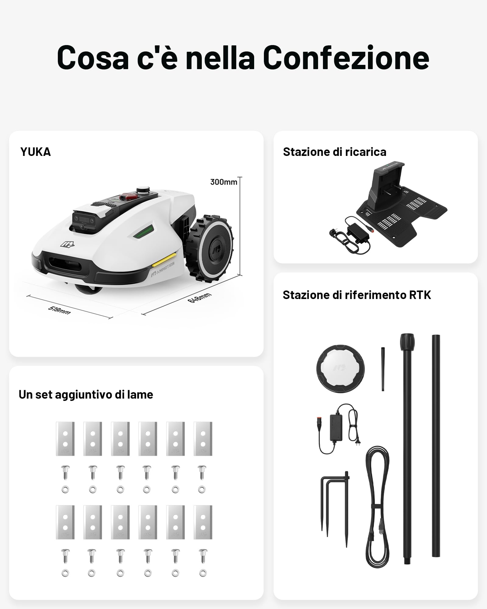 MAMMOTION YUKA 2000 Robot Tagliaerba Senza Filo Perimetrale, Consigliato 2000m², Max. 2400m², 3D AI Vision Auto-Mappaturae, 45% Pendenze, Altezza Taglio 20-90mm Larghezza Taglio 320mm, con Modulo 4G