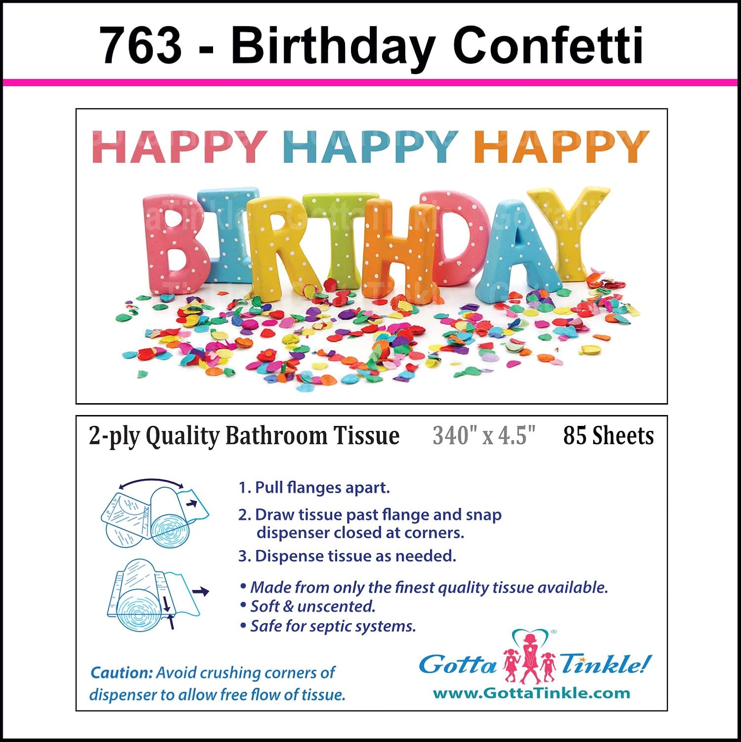 Happy Birthday Mini Toilet Paper Rolls | Great Gag Gift | Cute Party Favor | Useful Gift Idea | Birthdays & Treats (3-Pack) (763 Confetti)