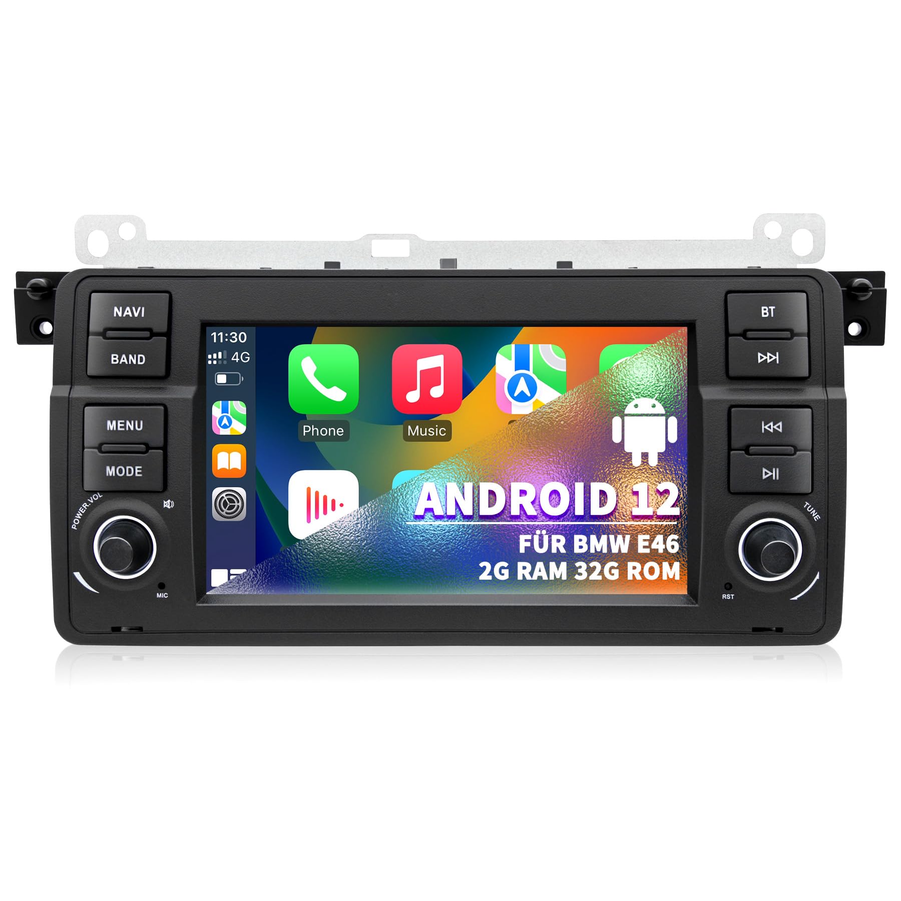 Autoradio für BMW E46 1999 2000 2001 2002 2003 2004, Android 12 2G+32G Radio mit GPS Navigation CarPlay Android Auto Bluetooth WLAN USB Lenkradsteuerung, 7 Zoll Touchscreen