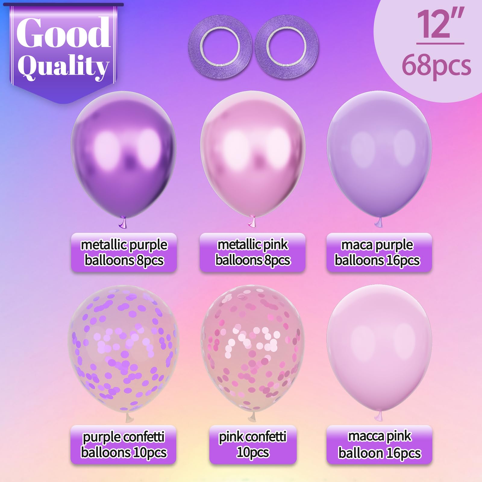 Różowe i fioletowe balony, 168 szt., 30 cm, metaliczne, fioletowe, różowe, lateksowe balony z konfetti, balony imprezowe dla dziewcząt, na urodziny, baby shower, dekoracje weselne