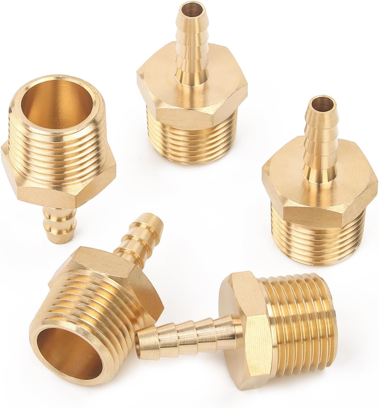LTWFITTING Brass Barb Fitting Coupler/Connector 1/4-Inch Hose ID x 1/2-Inch Male NPT FuelVehicle Fuel System Heater System (Pack of 5)