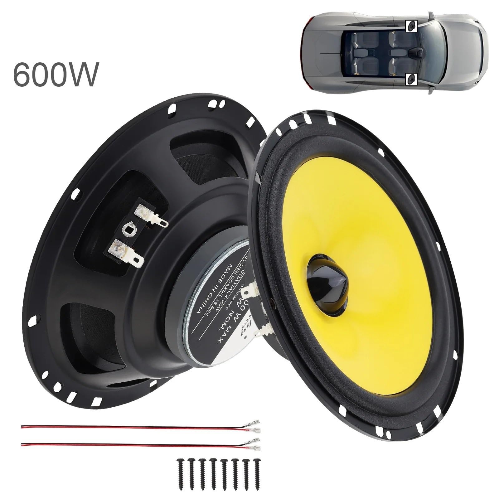 2 szt. 6,5 cala 600 W 4-drożny głośnik współosiowy HiFi do samochodu, montaż bezinwazyjny, pełny zakres częstotliwości audio Car Audios Głośnik Samochodowy