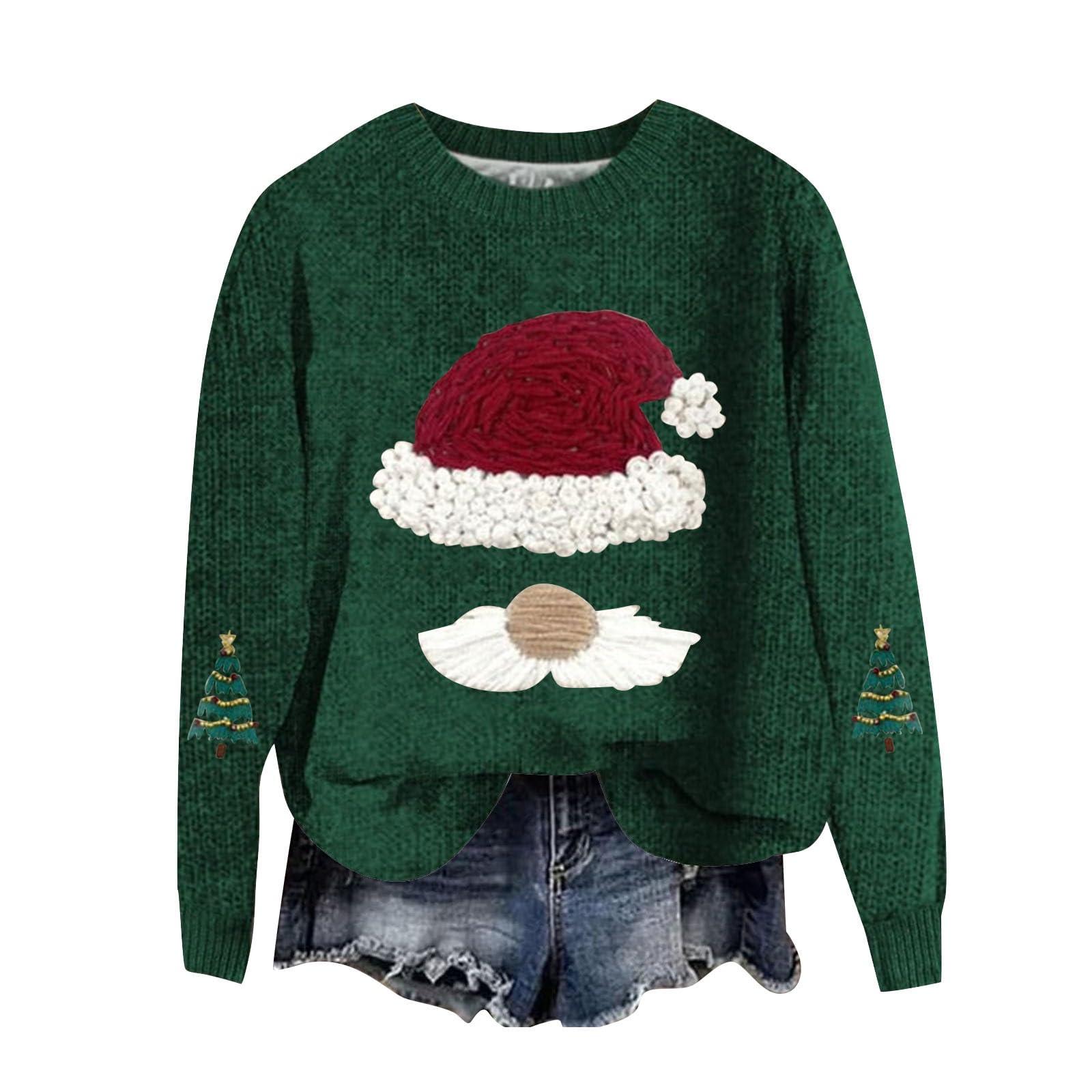 Christmas Ugly Sweatshirts for Women Funny Cute Xmas Shirts Long Sleeve Creweck Knit Holiday Pullover Tops