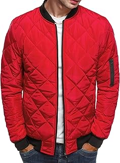 Duohropke Men's Lightweight Quilted Jacket with Hood Down Jacket Outdoor Plain Hooded Jacket with Drawstring and Zip Winter Thickening Warm Water-Repellent Softshell Coat Transition Jacket