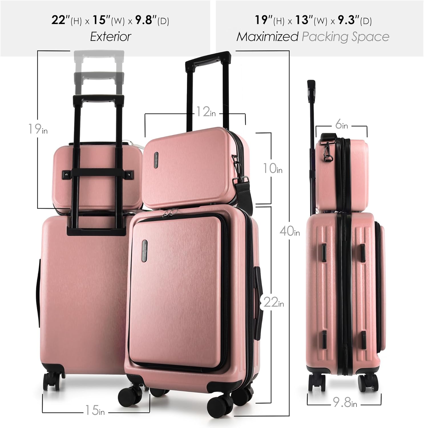 20 Inch Carry On Luggage 22x14x9 Airline Approved, Carry On Suitcase with Wheels, Hard-shell Carry-on Luggage, Durable Luggage Carry-On, Pink Small Suitcase with Cosmetic Case - Image 2