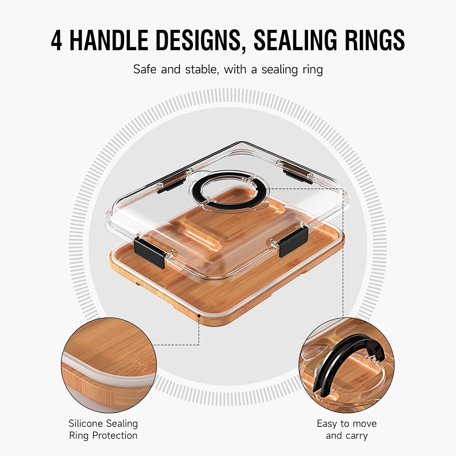 Charcuterie Board with Clear Lid, Travel Portable Cheese Board Charcuterie Boxes Cutting Boards for Kitchen, House Warming Gifts New Home, Gifts for Women (4 Compartments Black) - Image 3