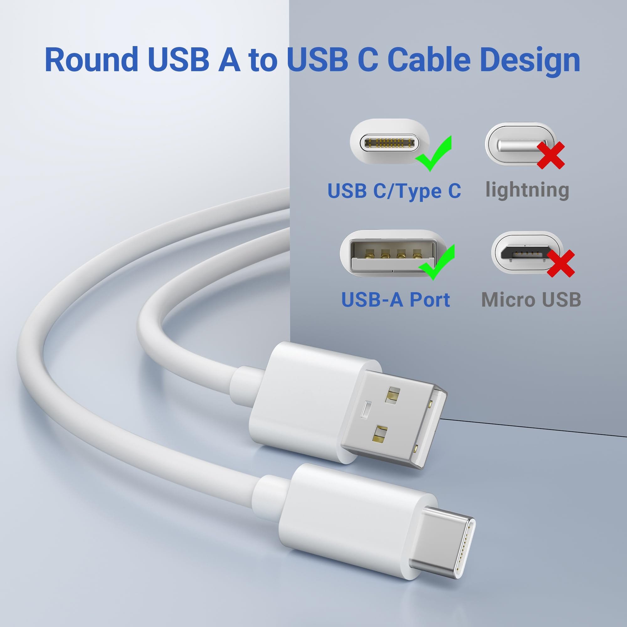 Basesailor Kabel USB A do USB C 5M 2 sztuki, długi okrągły kabel do szybkiego ładowania Typ A 2.0, kompatybilny z PS5, Xbox Series X/S, Switch Pro Controller