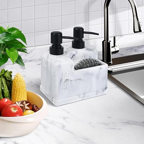 Miniatura 5 de Juego de dispensador de jabón de cocina, dispensador de jabón para platos y dispensador de jabón de manos con organizador de esponja 3 en 1, juego