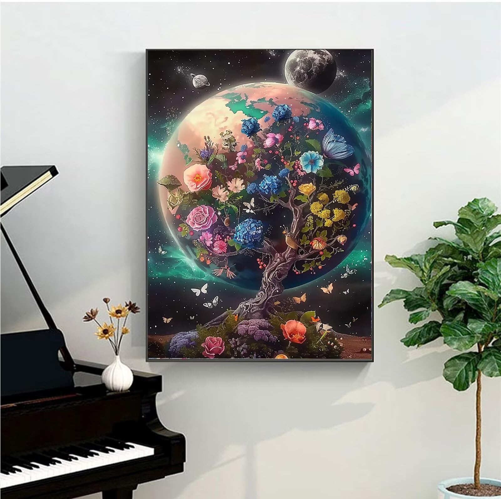 Malen Nach Zahlen Erwachsene Baum - AnfäNger - Knitterfreie Leinwand, Pinsels Und Acrylfarbe - Diy Handgemalt öLgemäLde Kit Als Geschenk Planet 60x80cm (mit Rahmen)
