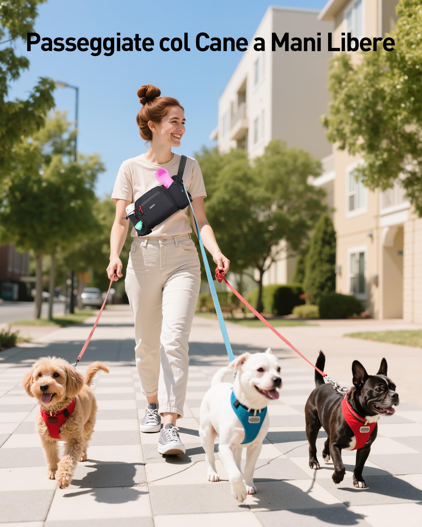 AGPTEK Marsupio per Cani con Borsa Snack Rimovibile, Impermeabile, Alta capacità, Portaborraccia, Dispenser Sacchetti Igienici, per Addestramento e Passeggiate, Nero