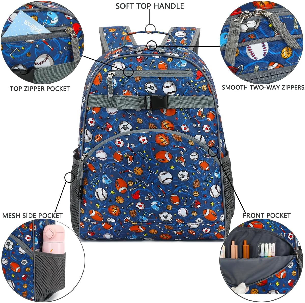 FlowFly Kids Backpack for Toddler Boys Girls, Simple Lightweight Bookbag for Daycare Kindergarten Elementary School Travel, Small Modern Bag (Large), Football - Image 5