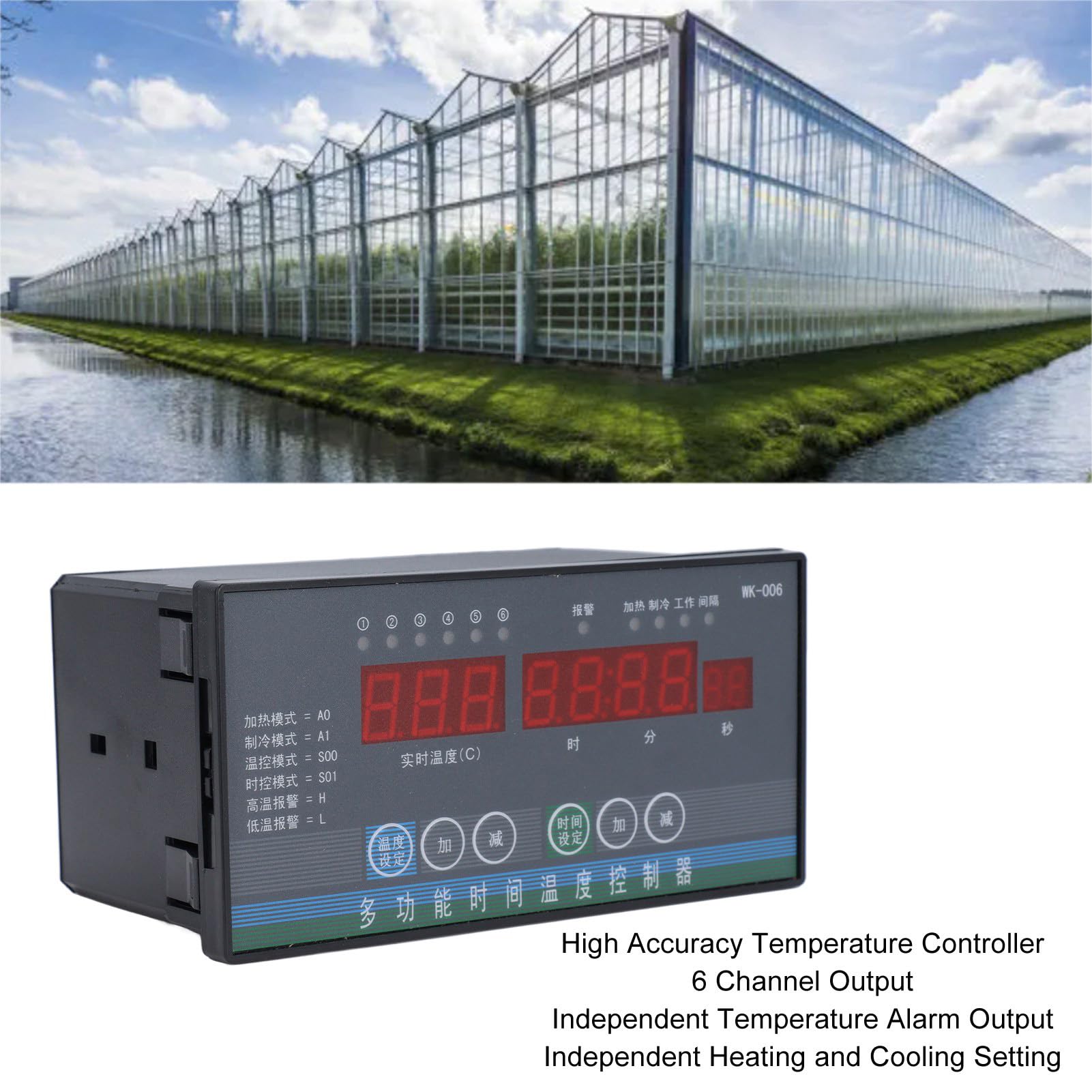 Marhynchus Controlador de Temperatura, Termostato Digital ABS con Sonda, Salida de 6 Canales de 110 a 230 V, Precisión ±0,5% FS, Sonda de 98 Pies, para Control de Enfriamiento de Calefacción de
