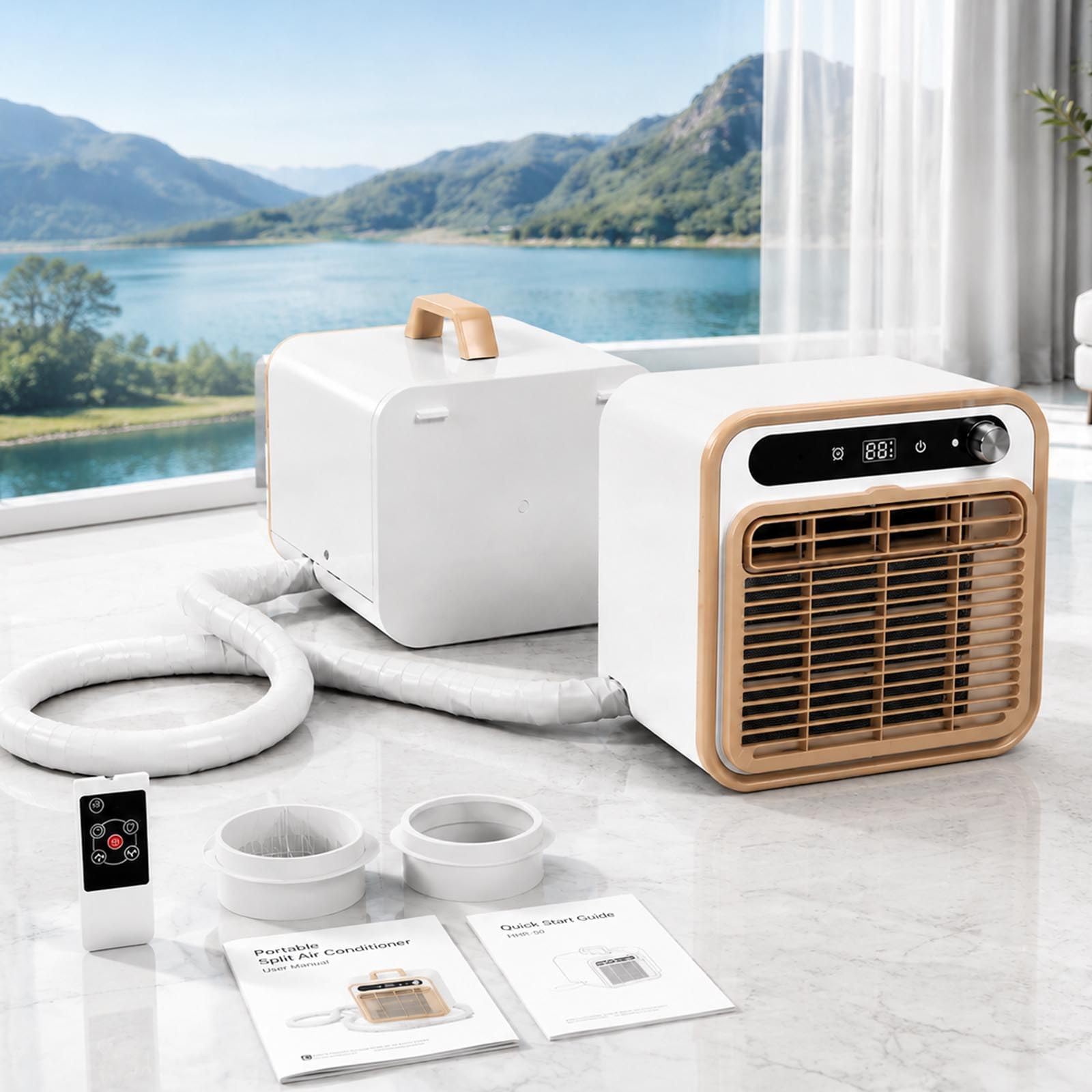 Sunseota Portable Mini Air Conditioner, 5000 BTU Quiet Cooling System, No Window Kit Required, Touch Remote Control, Timer Function, Ideal for Home and Bedroom TouchInterfaceVersion+Remotecontrol-2M