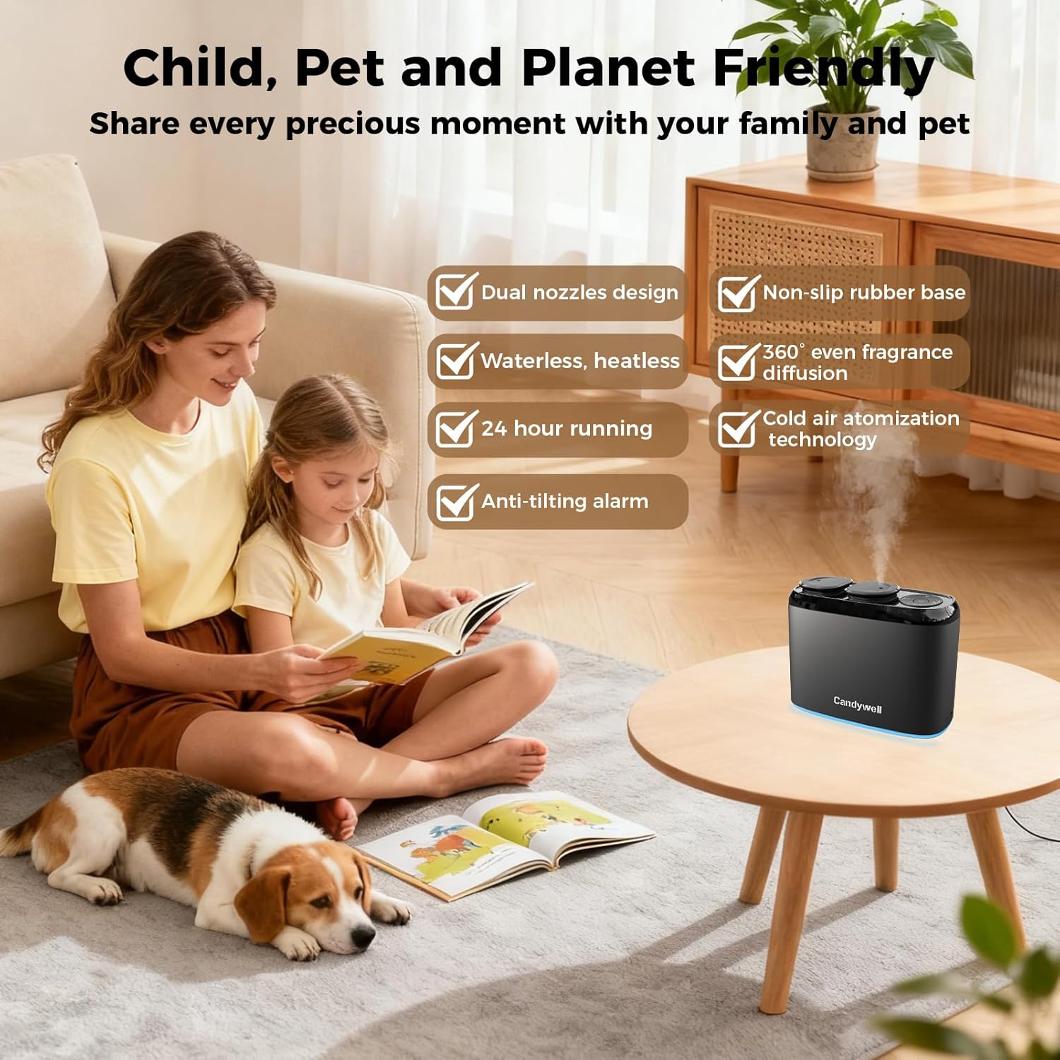 Smart Waterless Essential Oil Diffuser with Dual Nozzle & App Control, Cold Air Tech Diffuser for 1500 Sq Ft, with 4 Timer & Mist Levels, Hotel Scent Diffuser for Home & Office