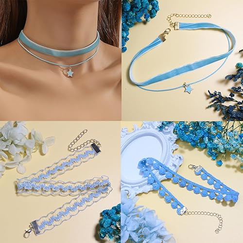 Miniatura 3 de Nova&Aria Chokers Set For Women Heart Choker Necklaces Flower Pendant Velvet Cute Pink Turquoise Blue White Black Choker Necklace Christmas Colorful