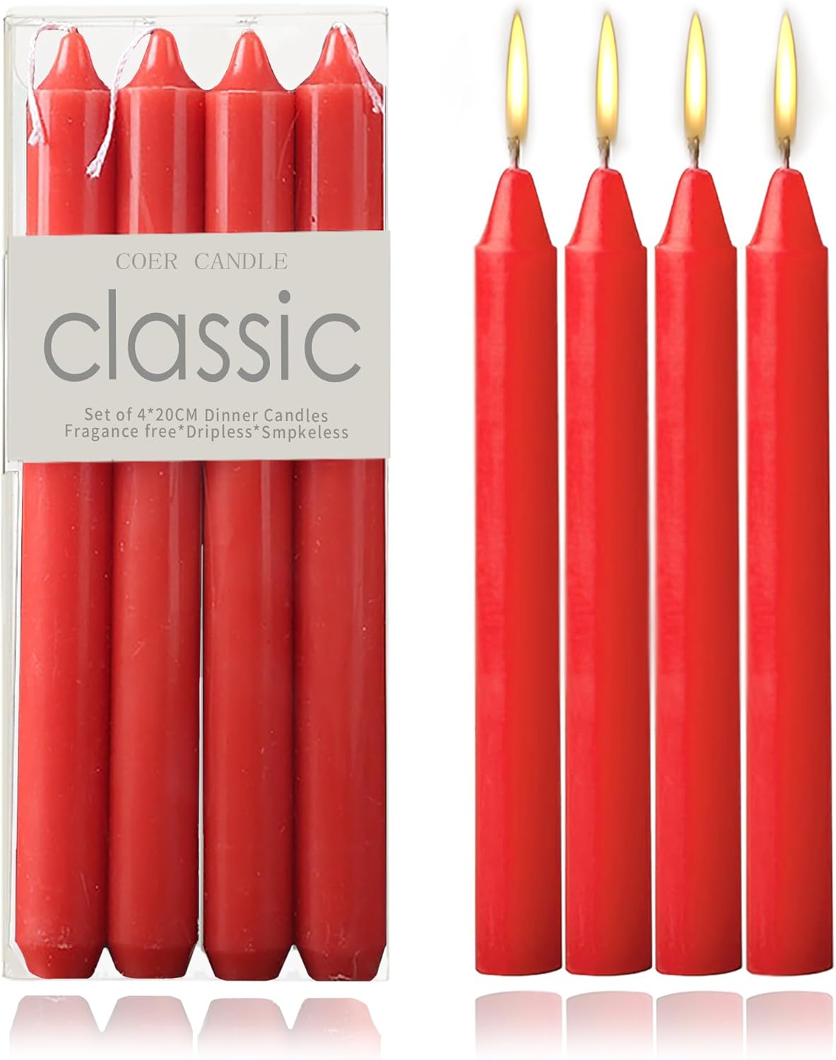 Straight Candles Sticks Set of 4，Unscented Dinner Candle