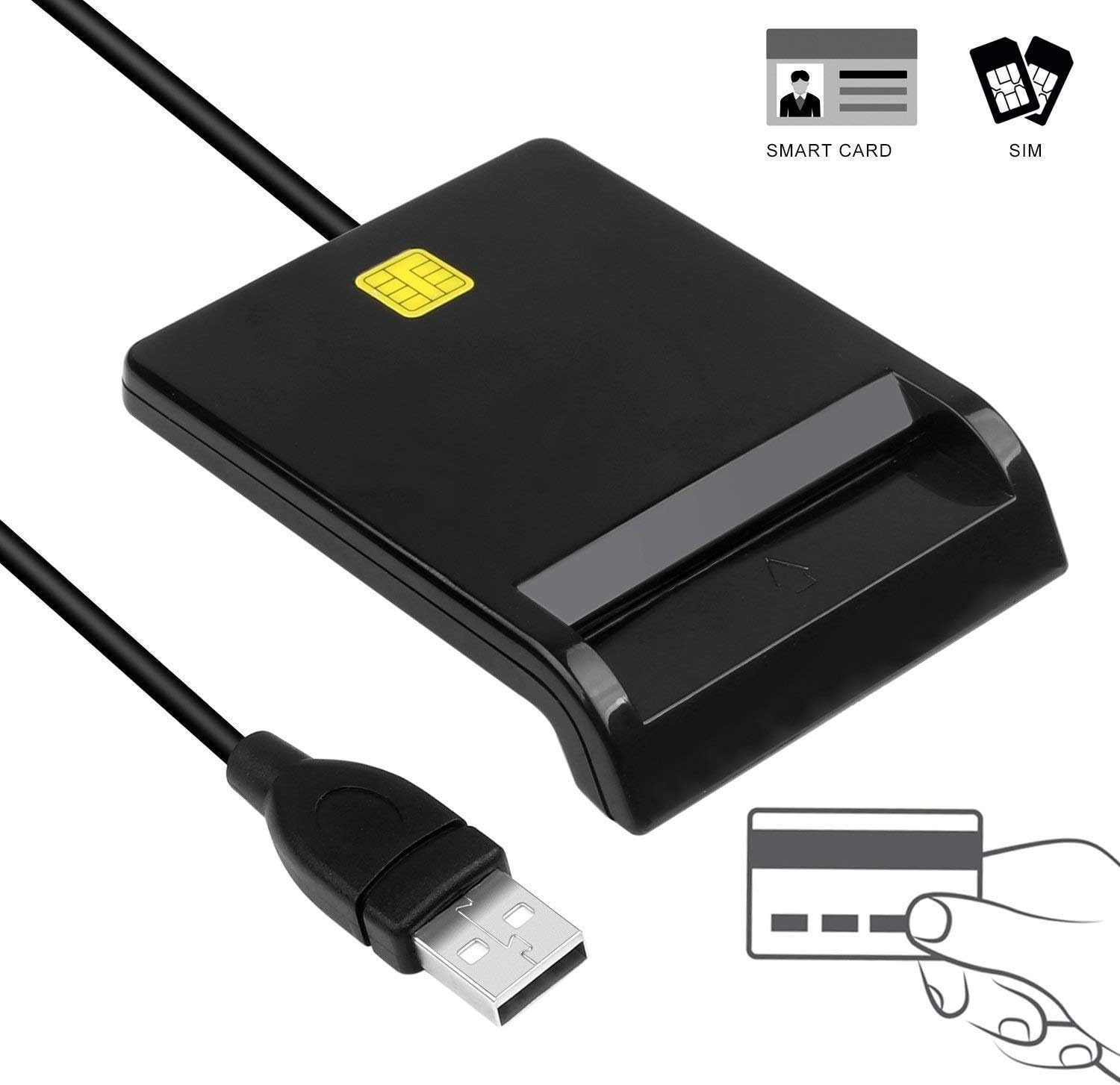 MMUSC DOD Military USB CAC Smart Card Reader, Compatible with Mac OS, Win (Black