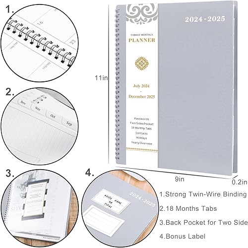 Miniatura 5 de Agenda mensual 2024-2025  Agenda mensualcalendario 2024-2025, agenda de 12 meses con pestañas, bolsillo y etiqueta, contactos y contraseñas, 8.5 x