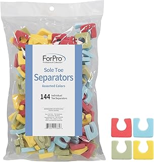 ForPro Sole Toe Separators, Assorted Colors, Individual Pedicure Toe Separators, 1” W x 1” L, 144-Count