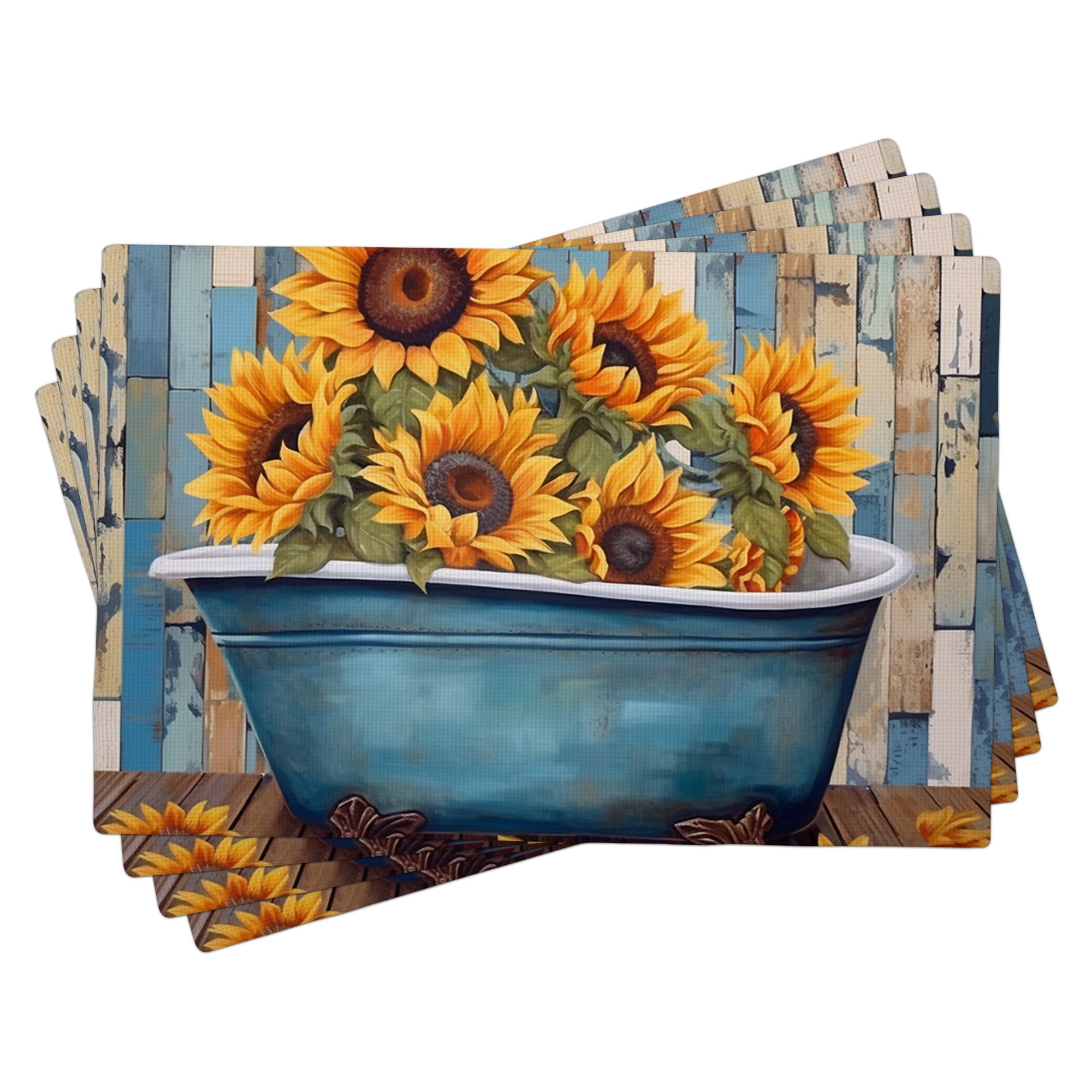 Magnifique modèle jaune et bleu de set de table résistant à la chaleur lot de 4