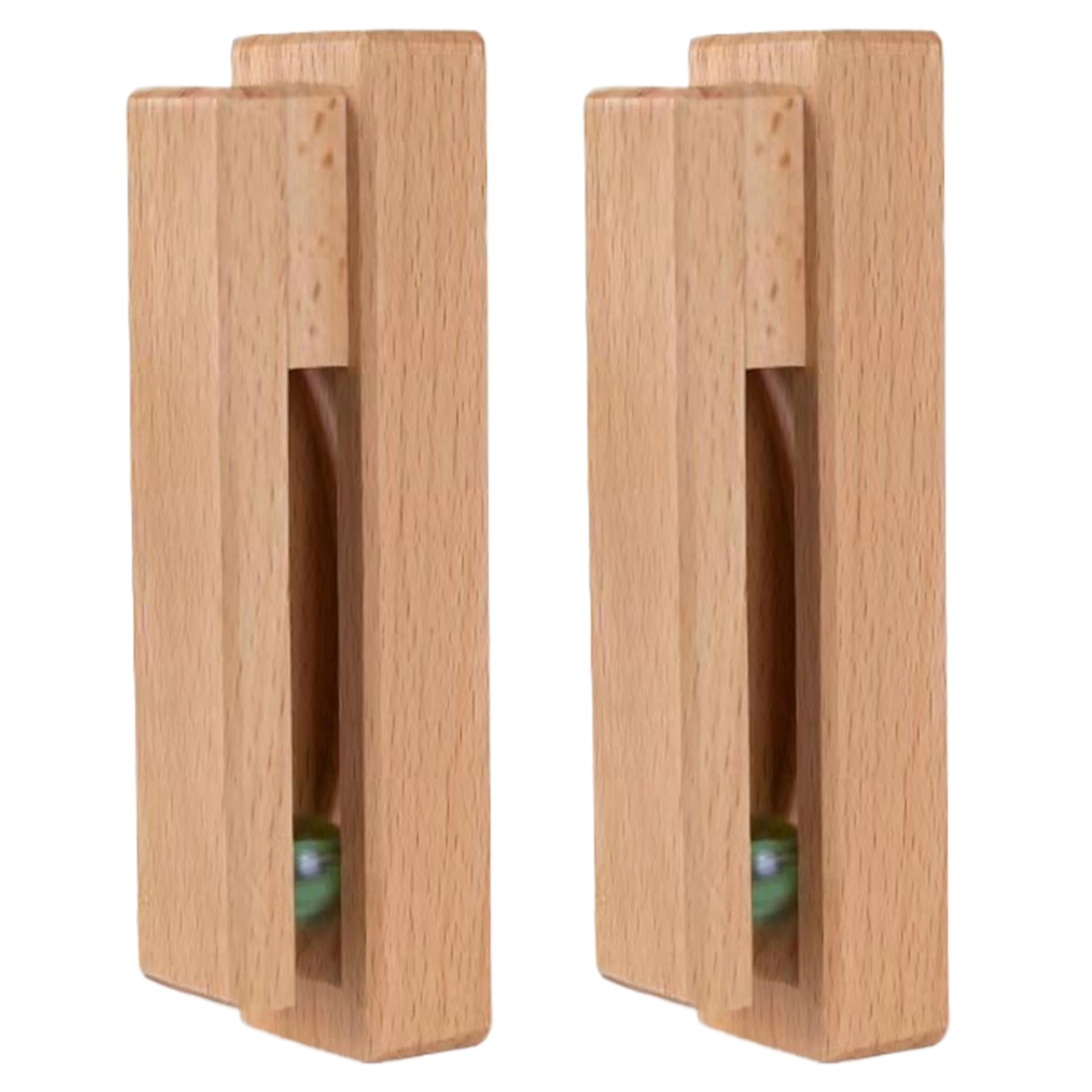 Cunlvyyds 2PCS Towel Rack Wall Mounted 5.1x1.8x3.2'' Beech Wood Towel Rack with Bead Grip Space-Saving Adhesive Hooks for Tea, Hand and Bath Towels, Hooks