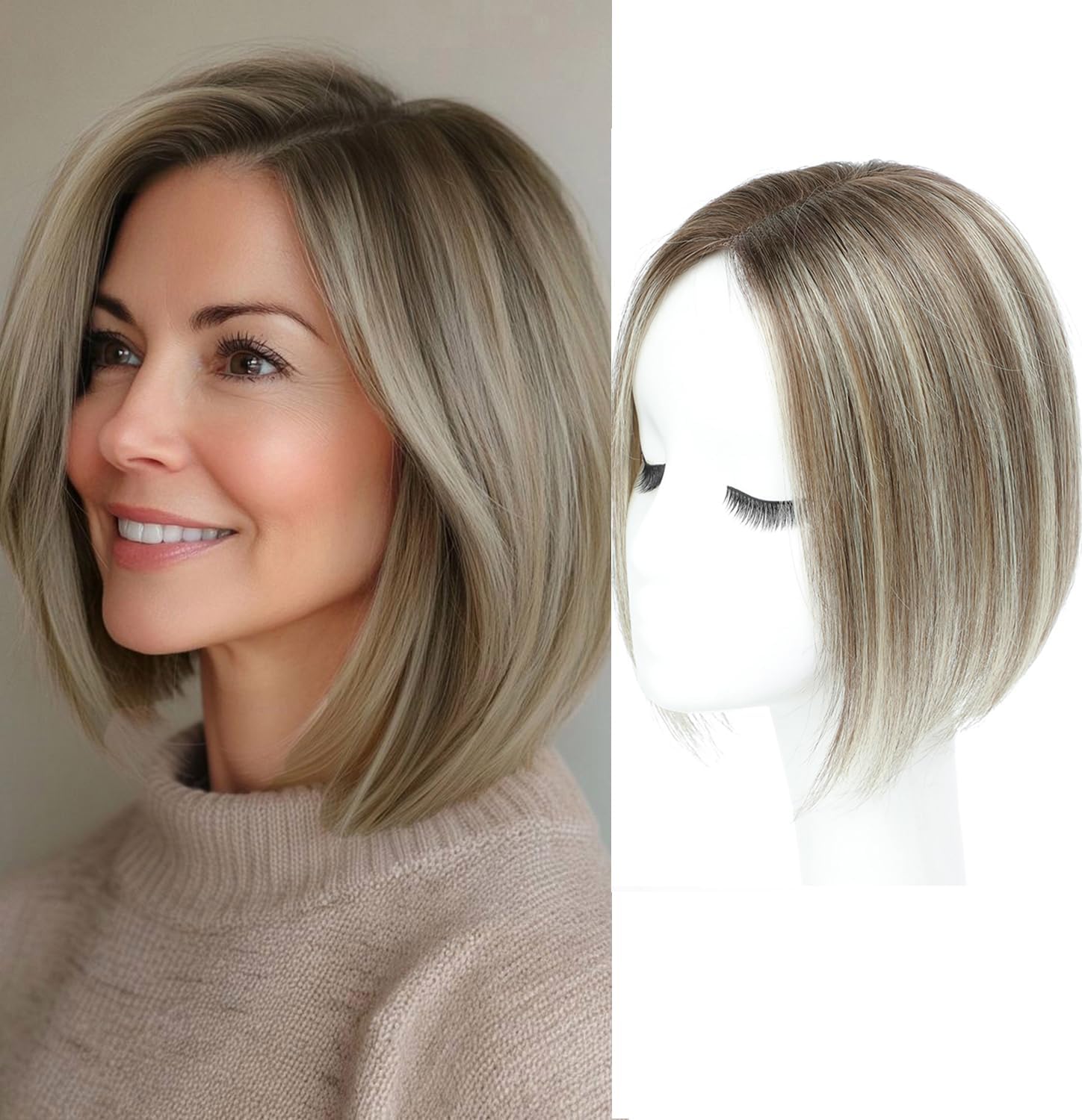 Hair Toppers for Women 10 Inch Hairpieces No Bangs Hairline Topper Wiglets Hairpieces for Thinning Hair Swiss Base Omber Blonde with Highlights(4T6/613)