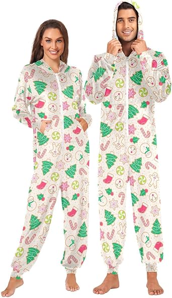 Adult Unisex Onesie Pajamas Hooded Costume Sleepwear Jumpsuit Matching Pjs