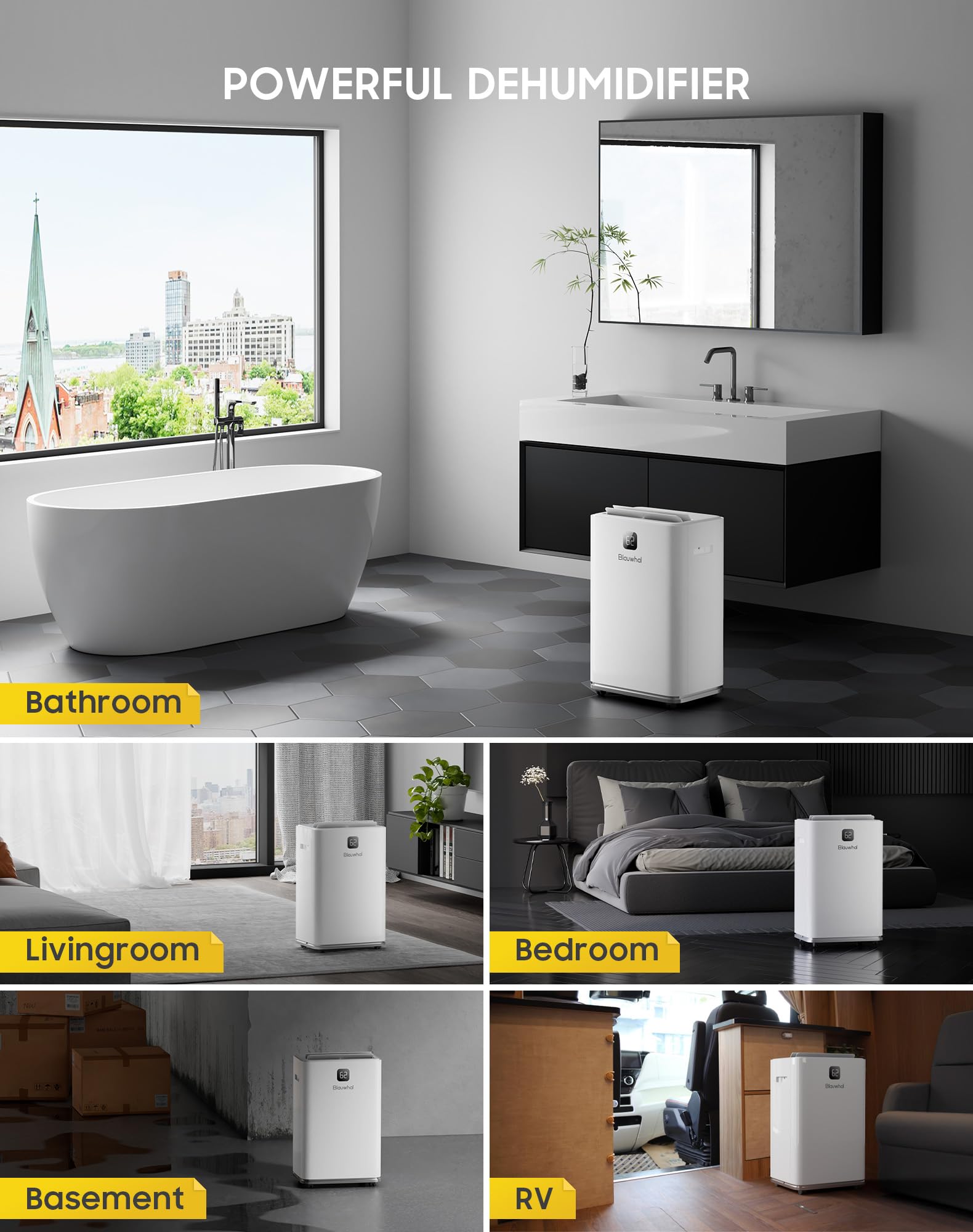 Dehumidifier with Pump for Basement Home Dehumidifiers with Drain Hose for Commercial and Industrial 150 Pint Max for 8000 Sq ft Storages, Warehouses, Auto Defrost,Child Lock,3 Modes,Timer (150 pint)