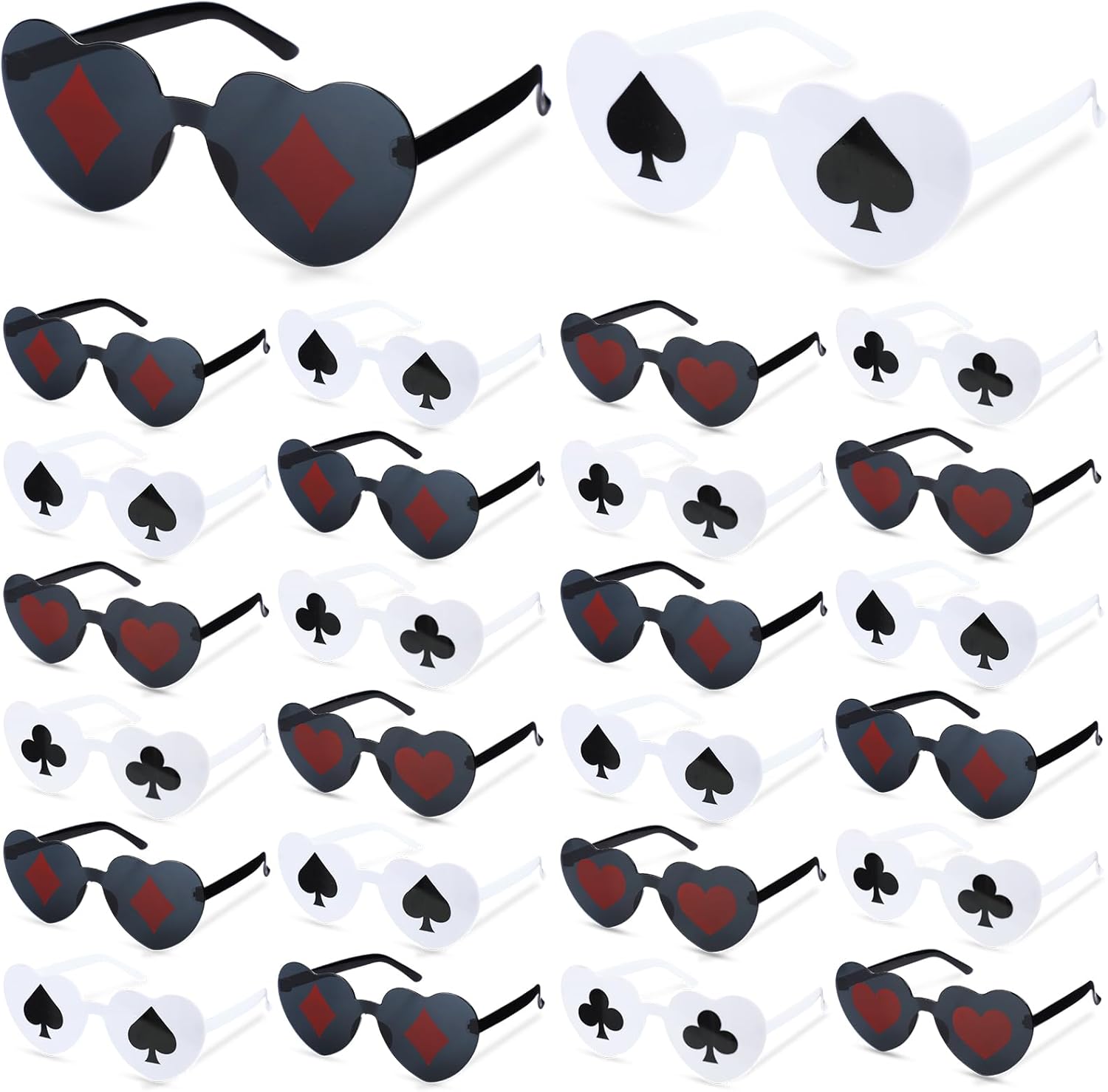 Relaxweex 24 Pcs Poker Themed Heart Shaped Sunglasses Playing Card Glasses Casino Night Party Favors Poker Night Gifts for Women Men Birthday Party
