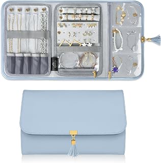 MATEIN Travel Jewelry Case, Compact Ring Organizer Carrying Bag for Rings, Earrings, Necklaces, Bracelets, Practical Separate Compartments for Jewelry Storage, Blue