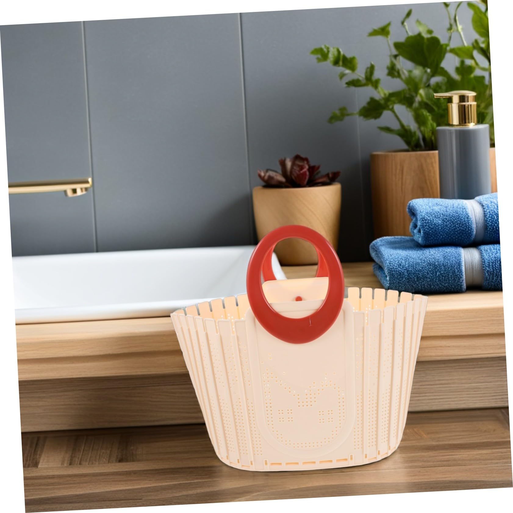 Cesta de Ducha Portátil Plegable con Asa Cesta de Plástico Ventilada para Colgar Pared Organizador Compacto para Baño Camping y Dormitorio