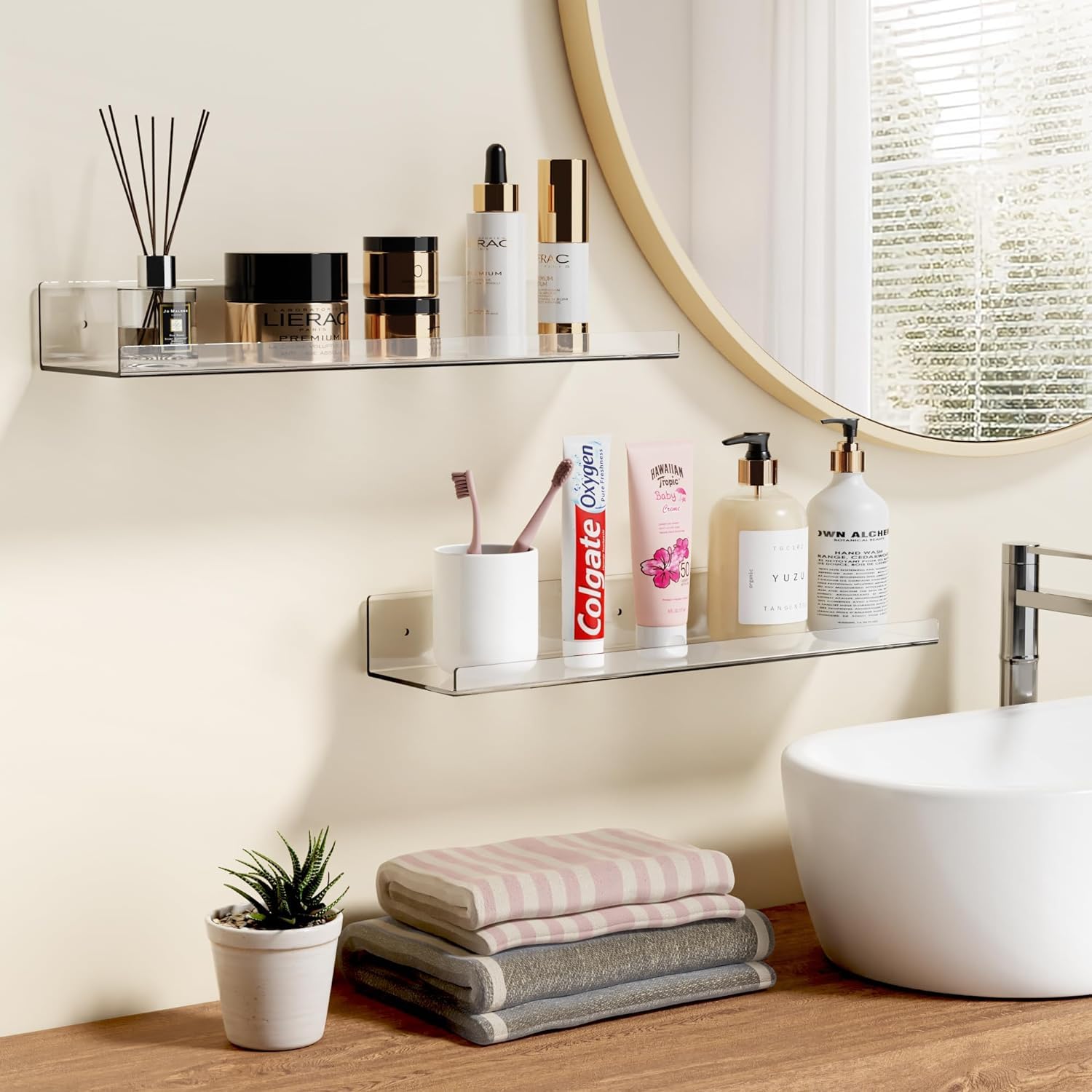 Elegant Creations Crystal Clear Transparent Wall Mounted (2 Pack) Clear Acrylic Shelves. 1