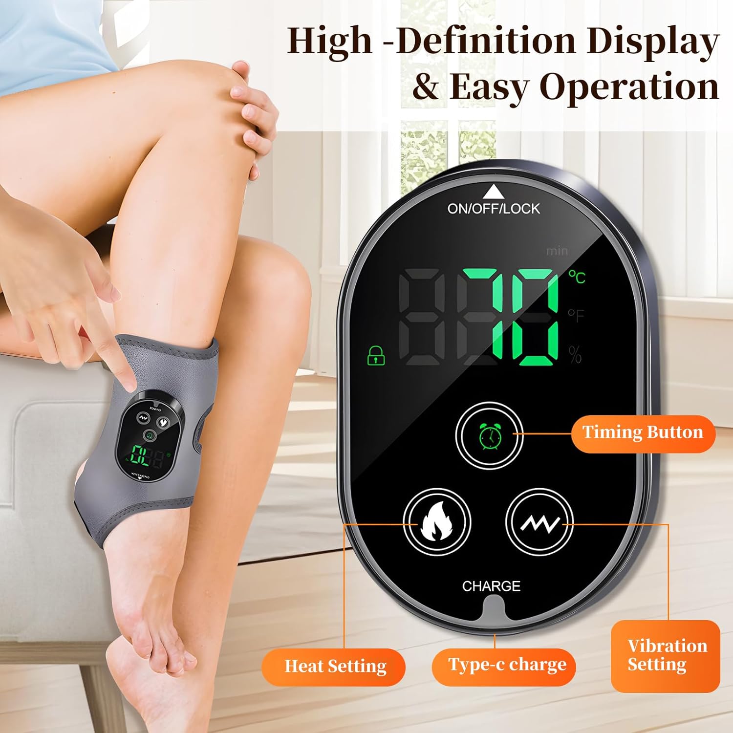 Foot and Ankle Massager for Pain Relief, Cordless Ankle Heating Pad Foot Renew Triple Method Massager with Adjustable Timer, 6 Heat Levels, 3 Vibration Modes, Grey