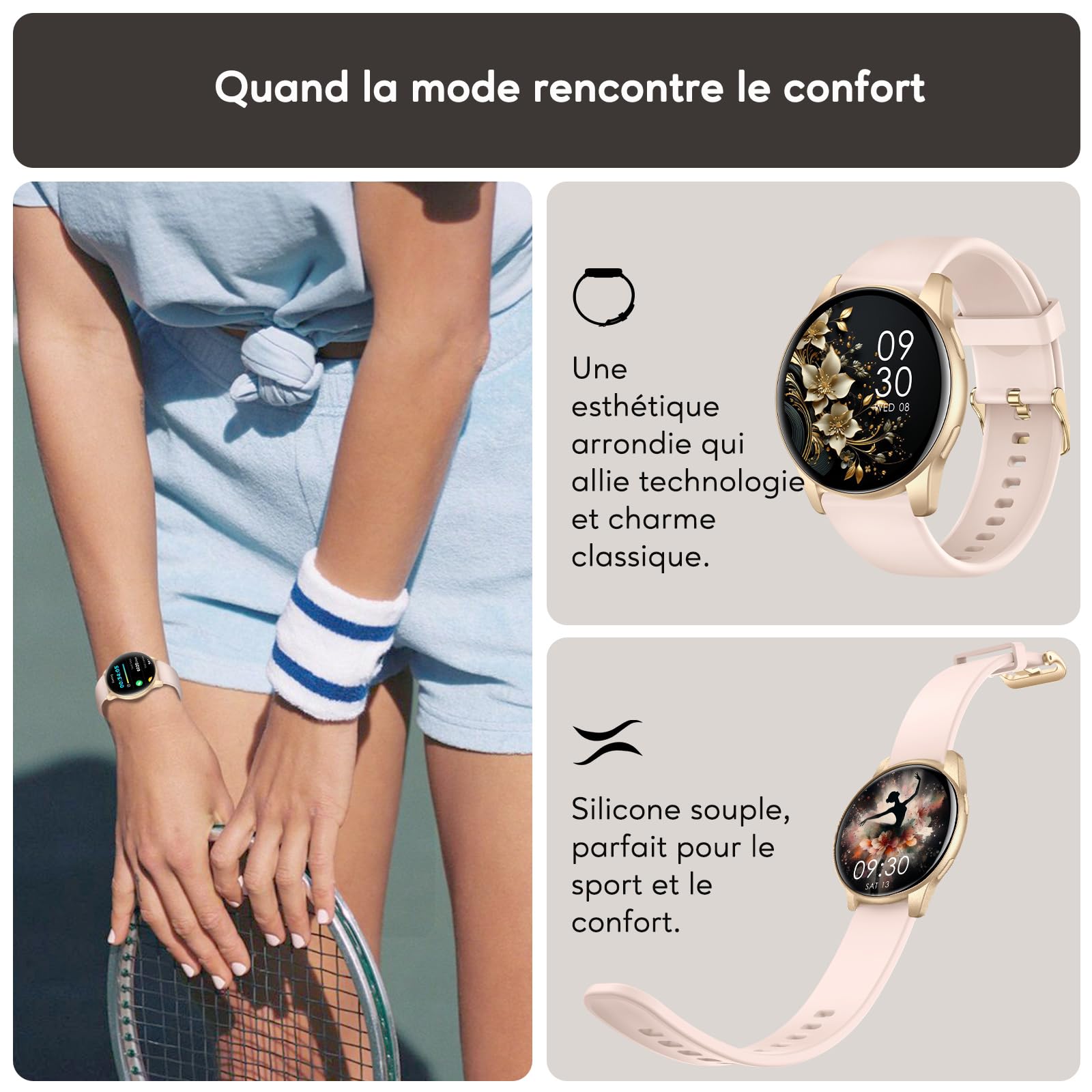 AcclaFit Montre Connectée Femme Homme avec Appel Bluetooth, Smartwatch Ronde 1,38" avec 147+ Modes Sportifs, Cardiofréquencemètre, Sommeil, IP68 Étanchéite, Compatible avec Android iOS