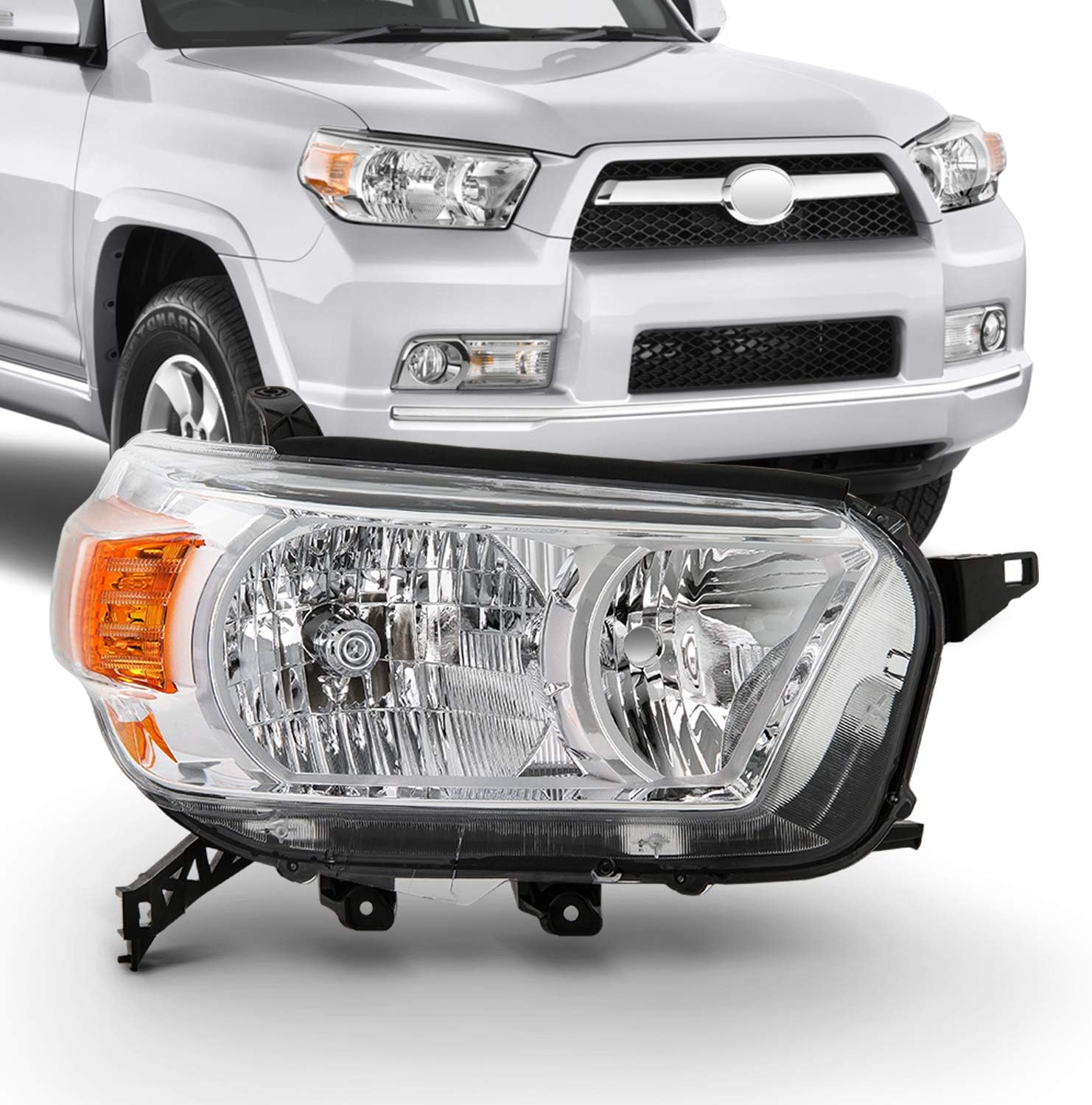 AKKON - Fits 2010 2011 2012 2013 Toyota 4Runner [Halogen Type] without Trail Package Chrome Headlights Left+Right Pair
