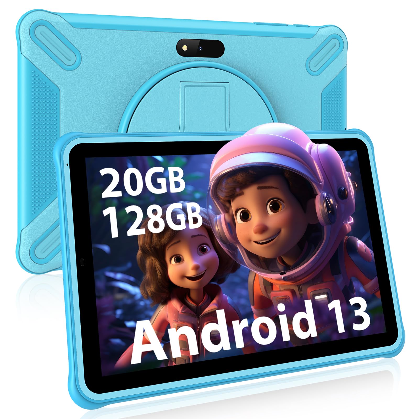 FASTWD Tablet per bambini 10 pollici Andorid 13 Tablet 20 GB RAM 128 GB ROM (espandibile con SD),WiFi 5G,BT 5.0, controllo genitori, schermo HD IPS,5MP+2MP,tablet educativo (Blu)