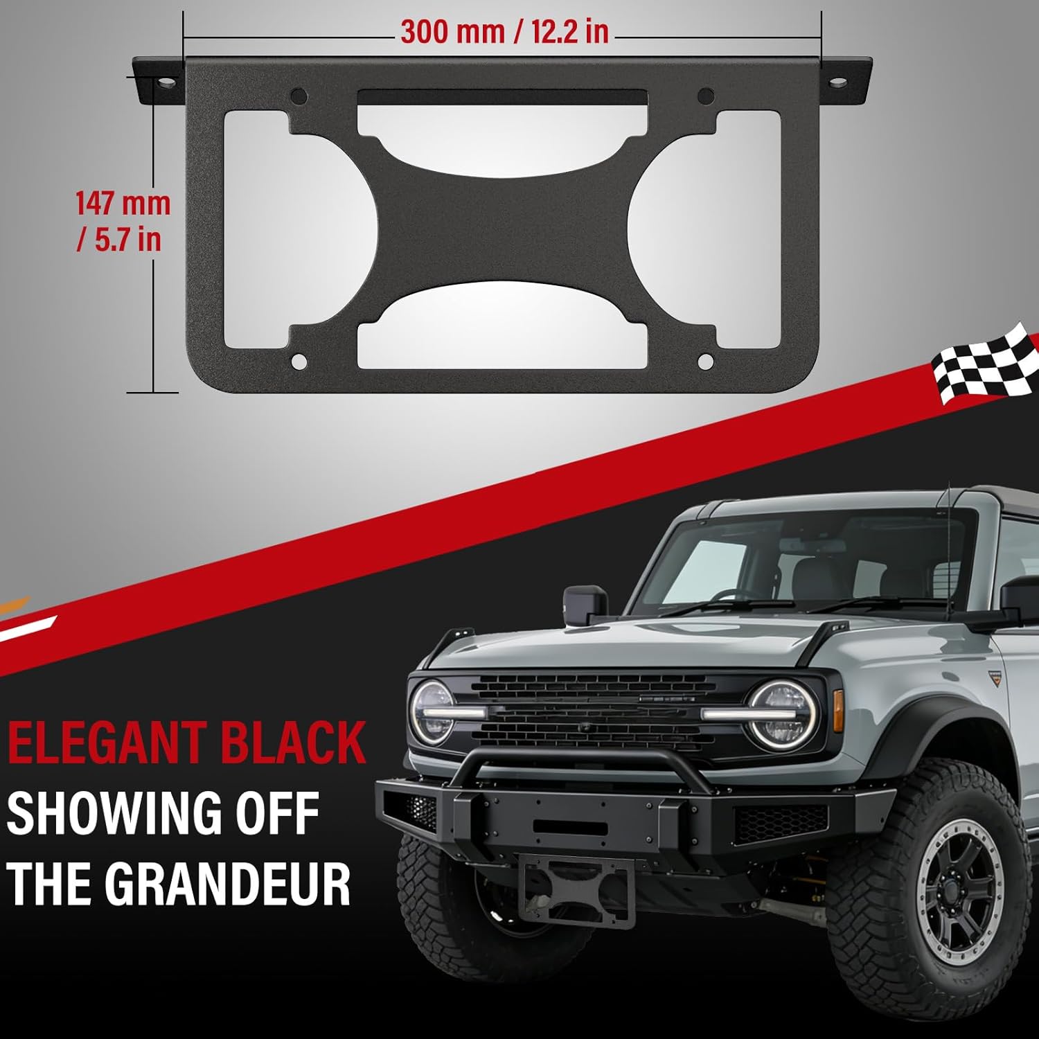 Front License Frame Compatible with Ford Bronco 2021-2024(Only fit Heavy Duty Modular Bumper) Anti-Theft License Plate Mount Car Tag Holder Rattle-Proof Car Accessories