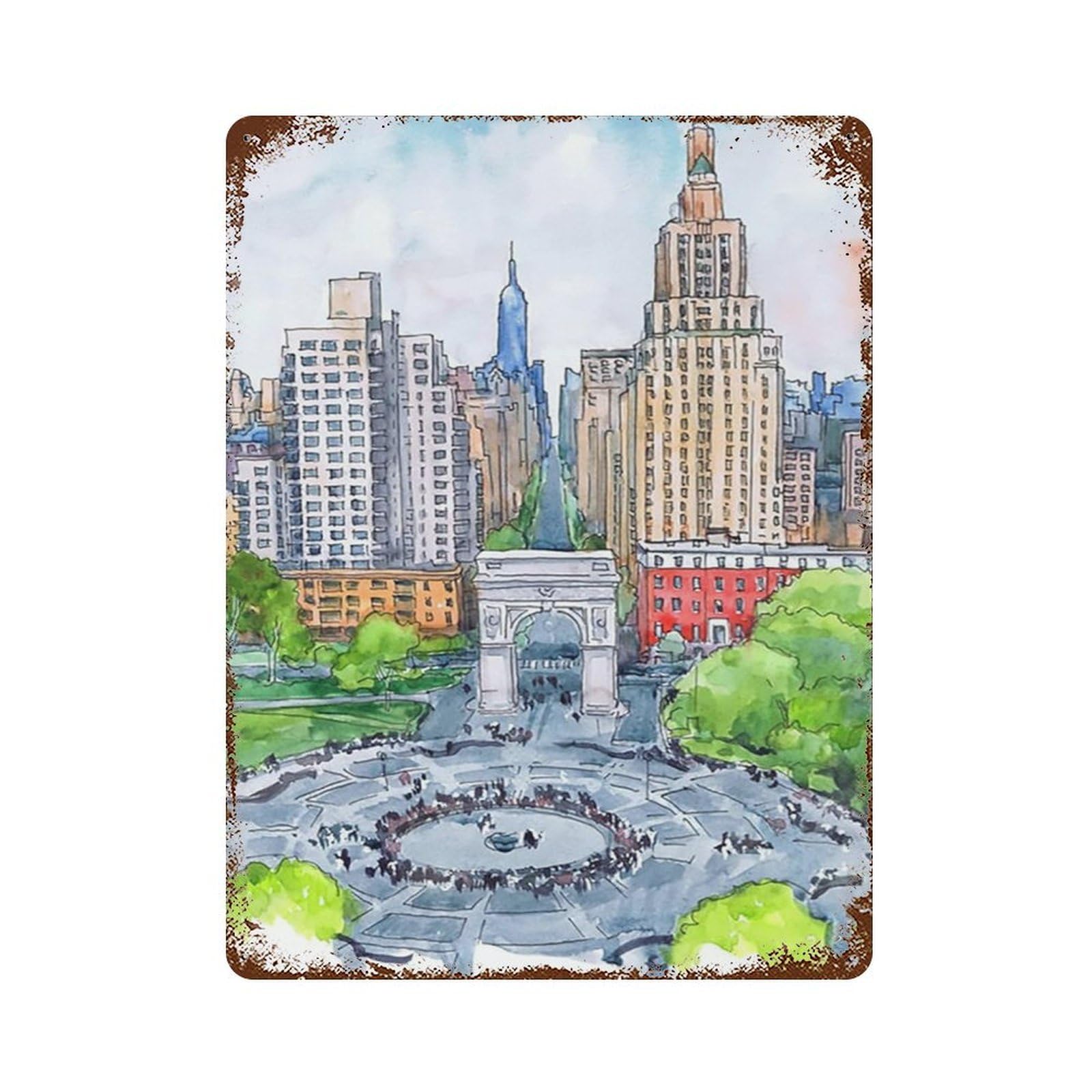 xiaoxiaoshen Cityscape New York University Wall Decor Art Metal Tin Poster Modern Home Decor Art Home Bar Shop Decorations Vintage Sign 40x30cm
