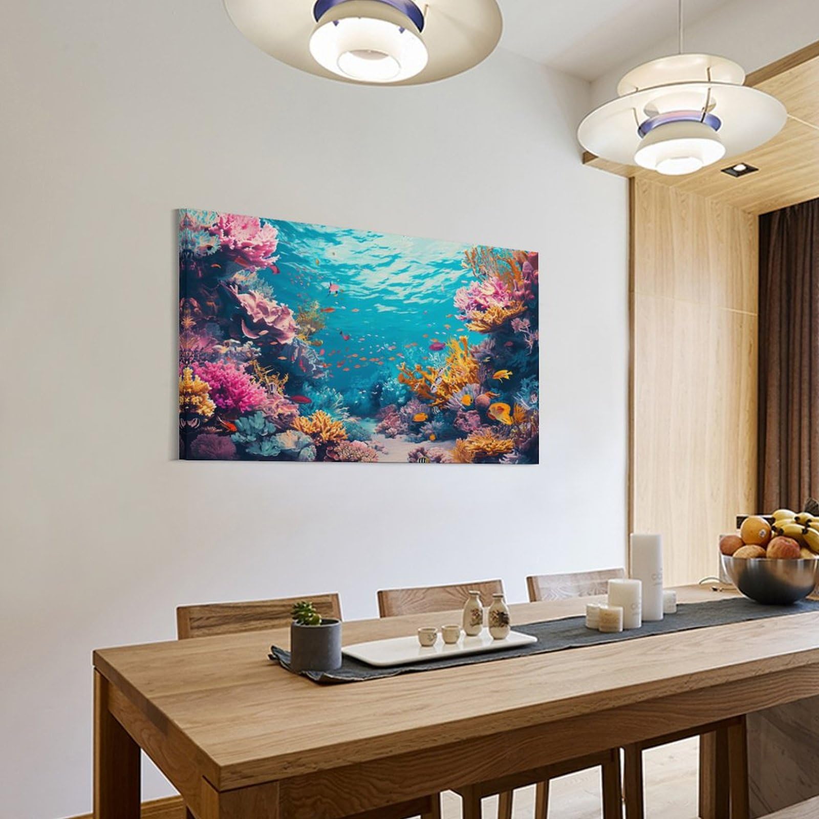 Amazon.co.jp: 絵画 カラフルな海底の魚の群れインテリア 絵画 油絵